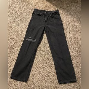 High Waisted Black Denim Jeans, Straight Leg, regular length